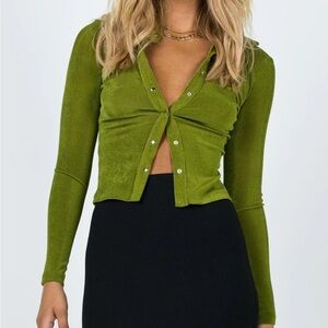 Princess Polly Green Long Sleeve Button-Up Top